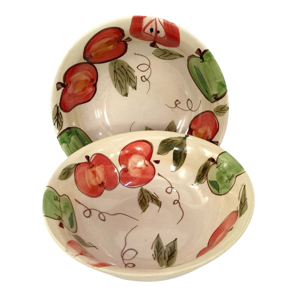 Artist's Touch Cereal Soup Salad Bowls Orchard Harmony Apple Pattern Set Of 2